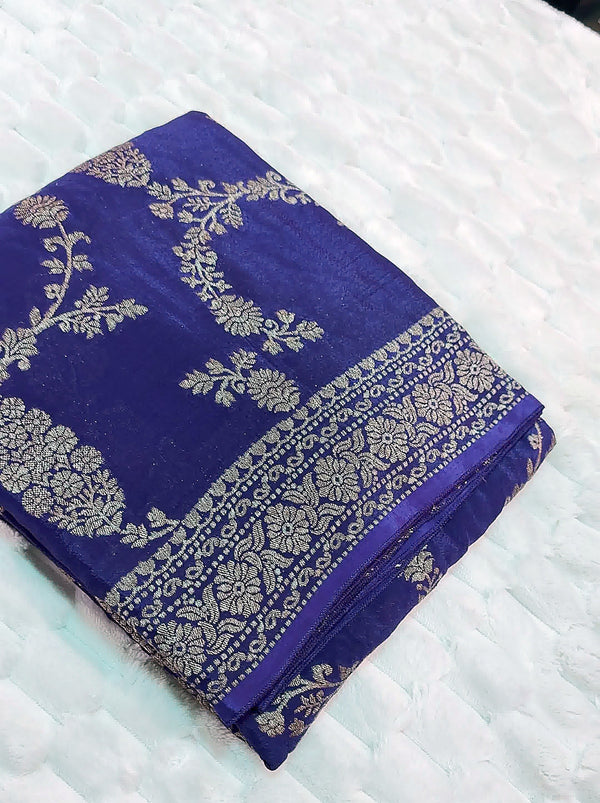 Violet Khaddi Crepe Saree — Gold Zari Jaal