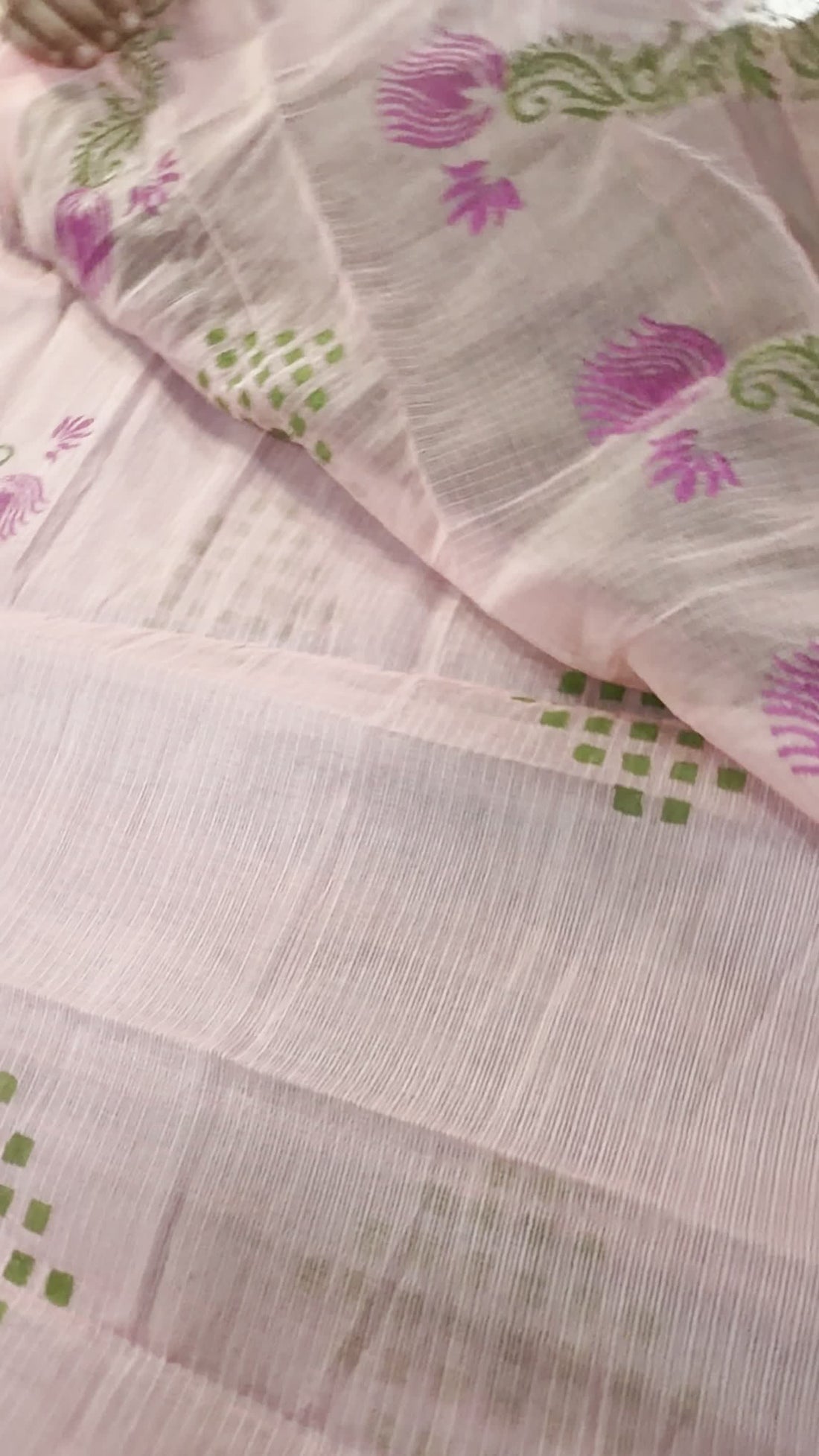 Pink Kota Saree — Block-Painted Lotus & Floral