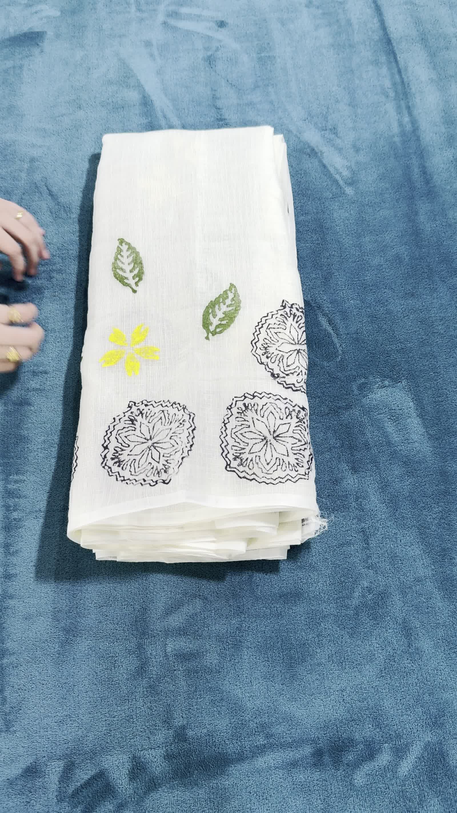 Light Lemon Yellow Kota Saree — Block-Painted Navy Blue Medallion