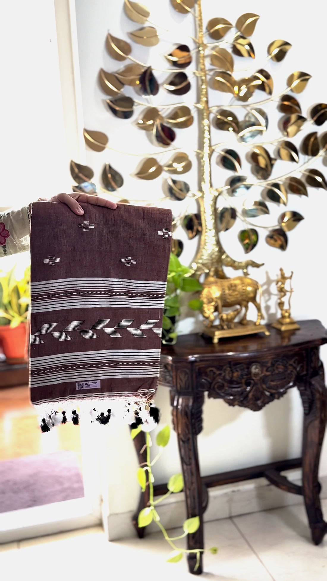 Light Brown Ponduru Khadi Cotton Saree with Blouse