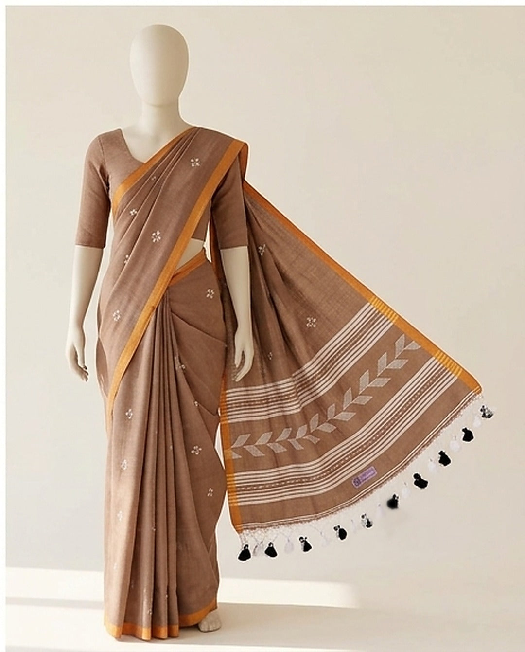 Light Brown Ponduru Khadi Cotton Saree with Blouse