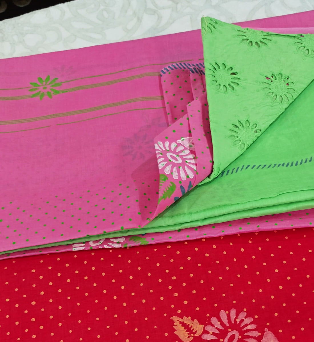 Lime Green Cotton Block-Print Saree