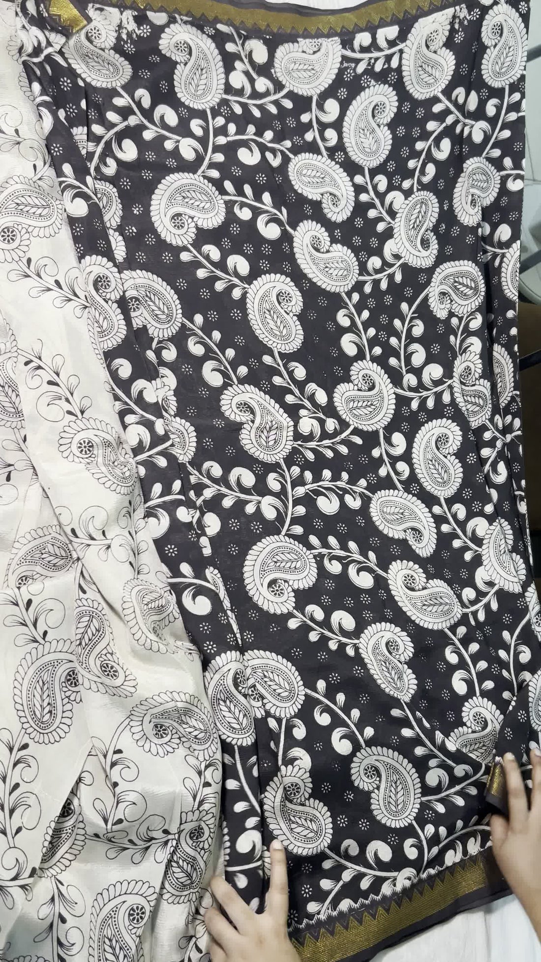 Black Kalamkari Saree — Nizam Zari Border