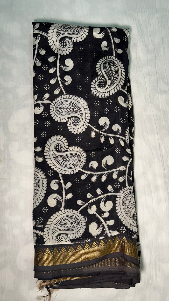 Black Kalamkari Saree — Nizam Zari Border