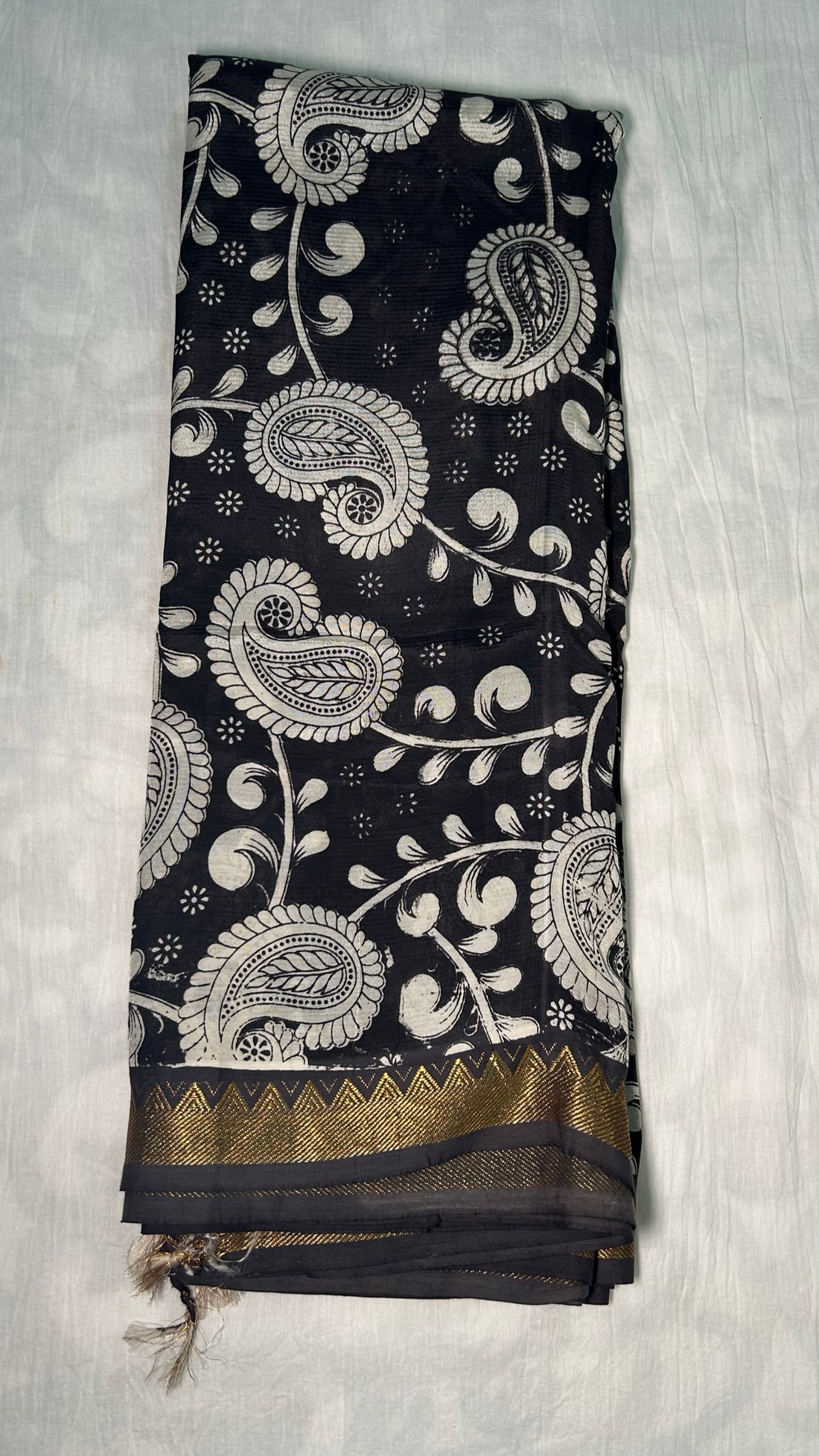 Black Kalamkari Saree — Nizam Zari Border