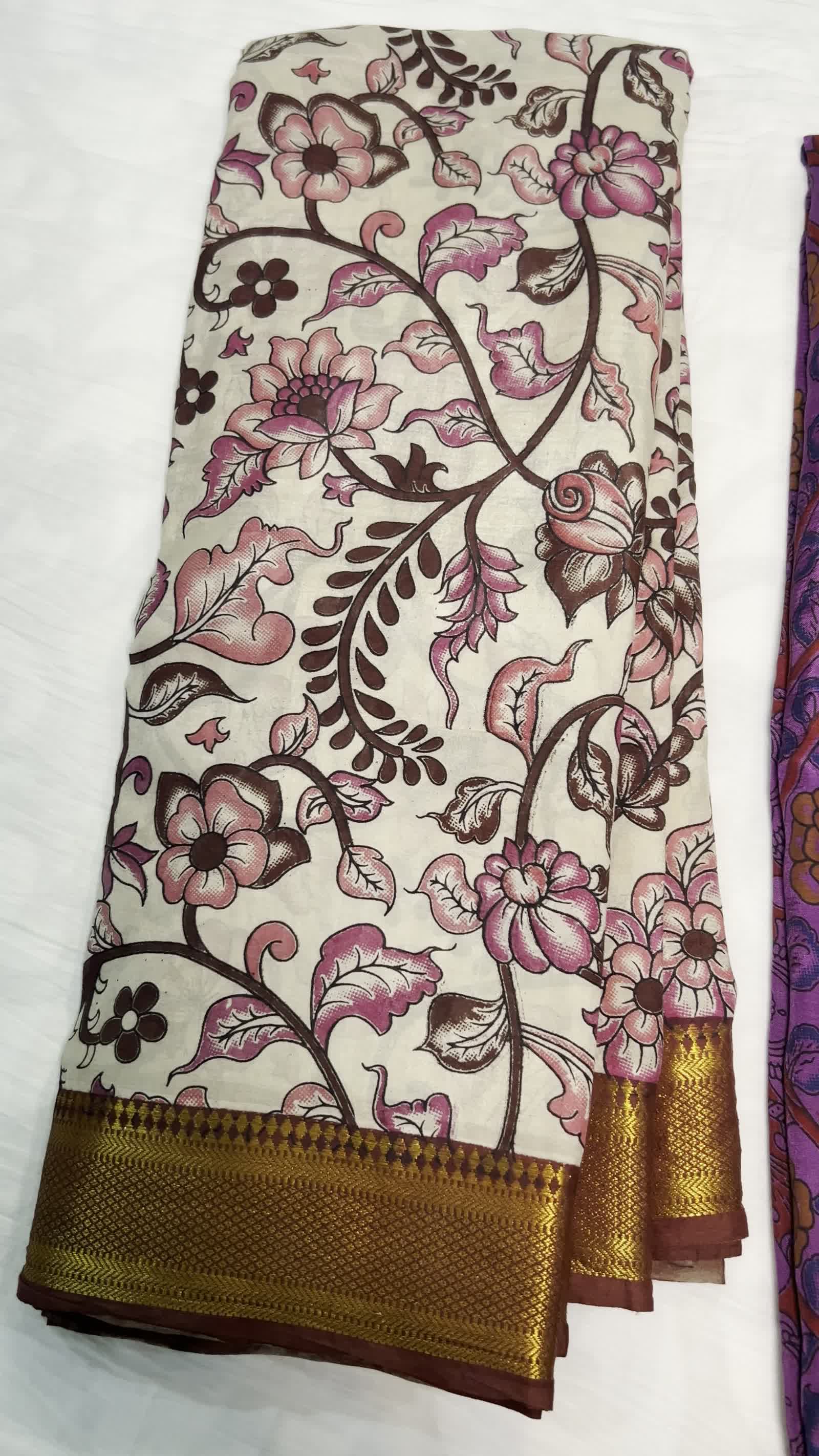 Off-White Kalamkari Saree — Nizam Zari Border