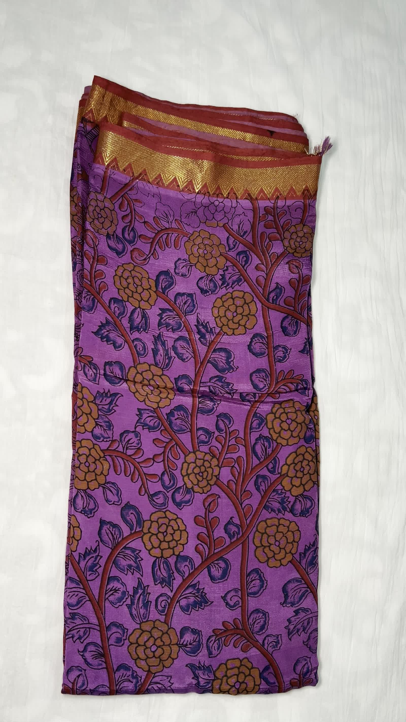 Purple Kalamkari Saree — Nizam Zari Border
