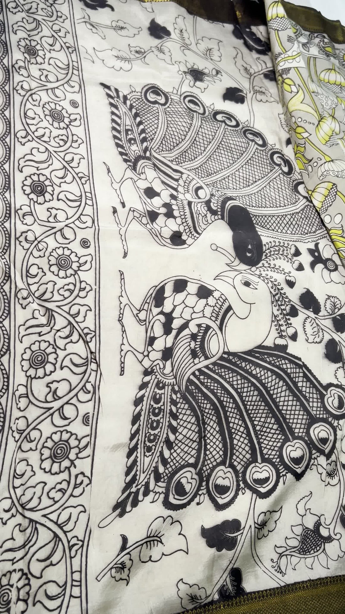 Sage Green Kalamkari Saree — Nizam Zari Border