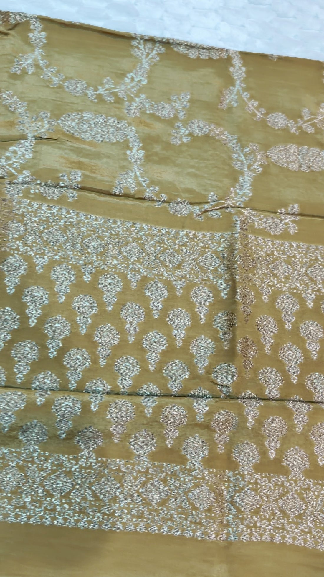Mustard Yellow Khaddi Crepe Saree — Gold Zari Jaal