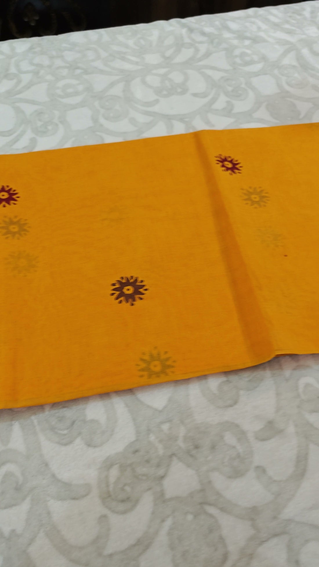 Mustard Cotton Block-Print Saree