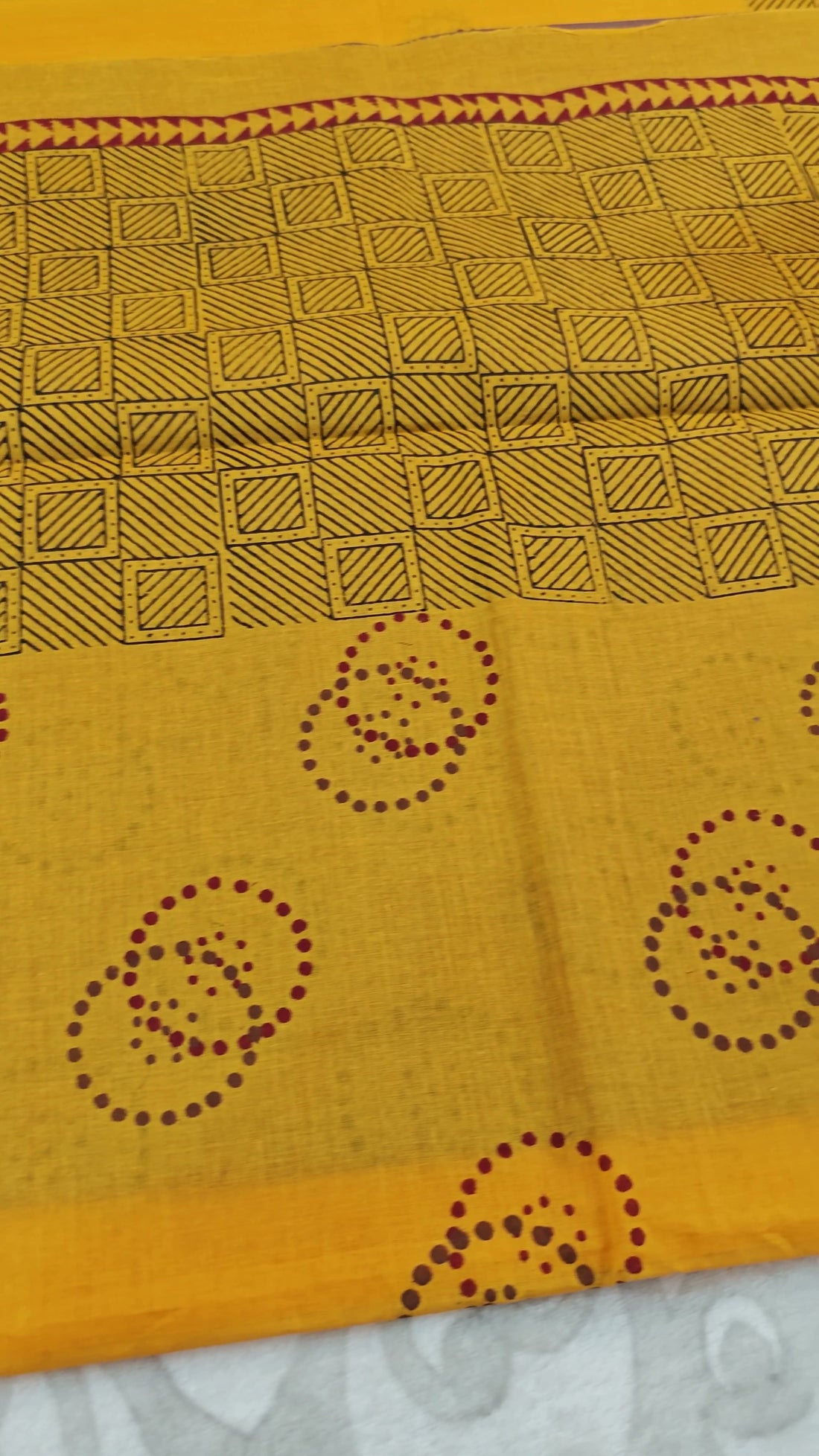 Mustard Cotton Block-Print Saree