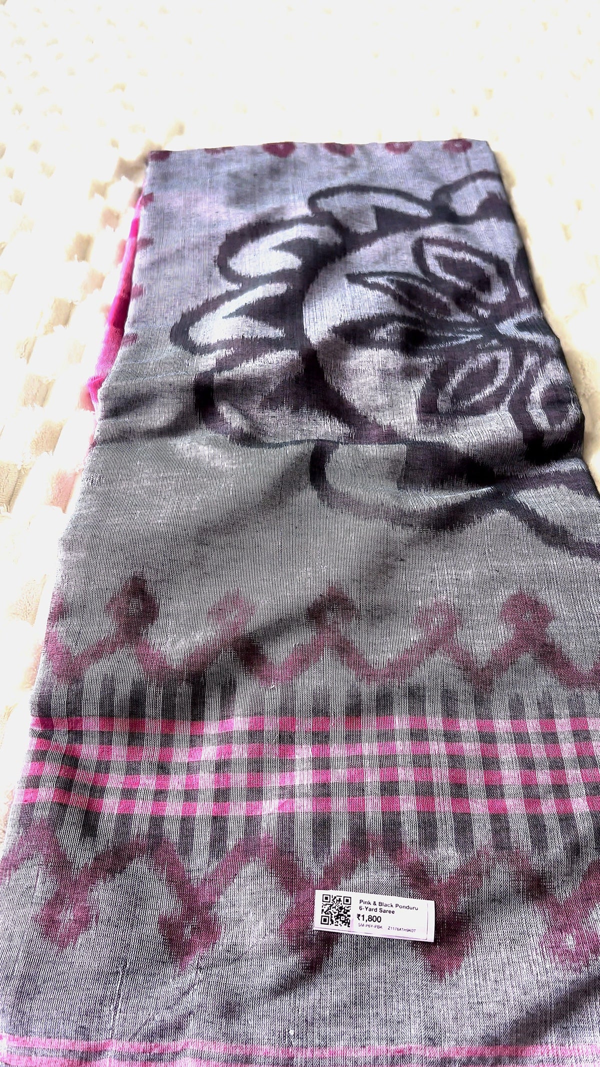 Grey & Pink Ponduru 6-Yard Saree with Blouse