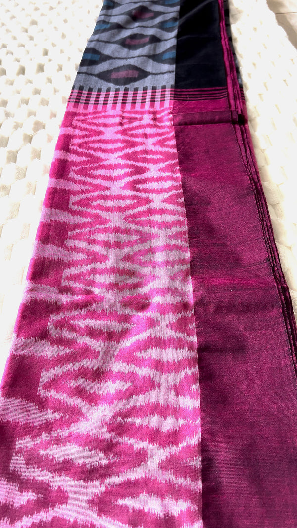 Pink & Black Ponduru 6-Yard Saree with Blouse