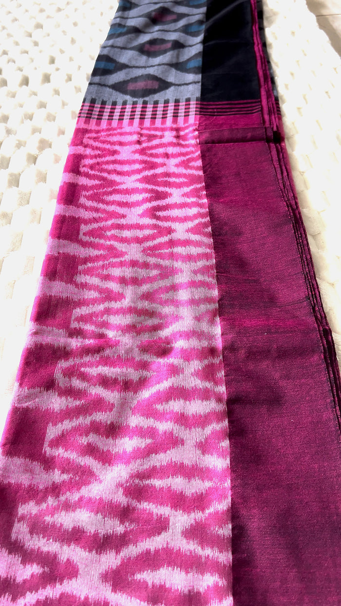 Pink & Black Ponduru 6-Yard Saree with Blouse