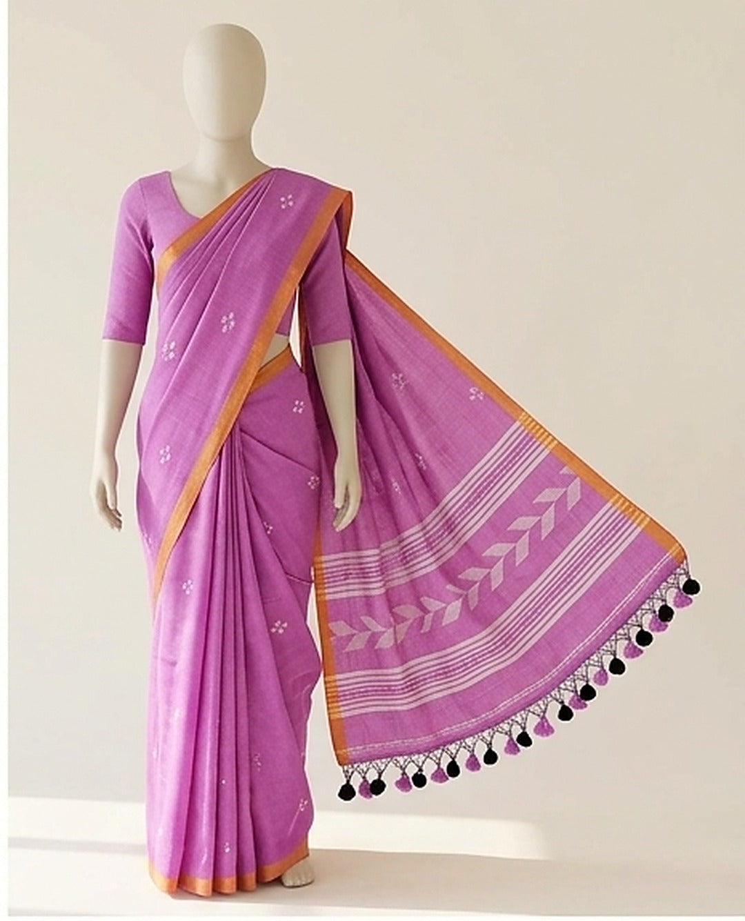 Pink Lavender Ponduru Khadi Cotton Saree with Blouse