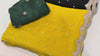 Mustard Georgette Saree — Scalloped Lace Border & Embroidered Buti