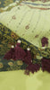Lime hand-kantha dupatta — maroon tassels