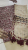 Crimson Ajrakh 3-piece set with peach hand-kantha dupatta