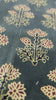 Bottle green Ajrakh print — mustard floral closeup