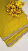 Mustard Georgette Saree — Scalloped Lace Border & Embroidered Buti