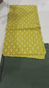 Marigold Ajrakh 3-piece set with dark olive hand-kantha dupatta