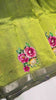 Lime green Mangalagiri saree floral applique buttis close up