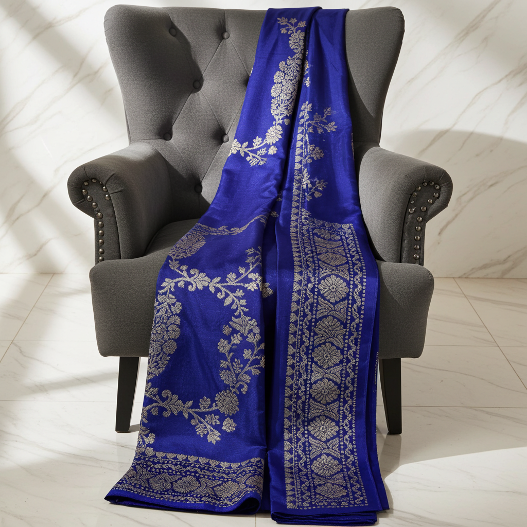 Violet Khaddi Crepe Saree — Gold Zari Jaal