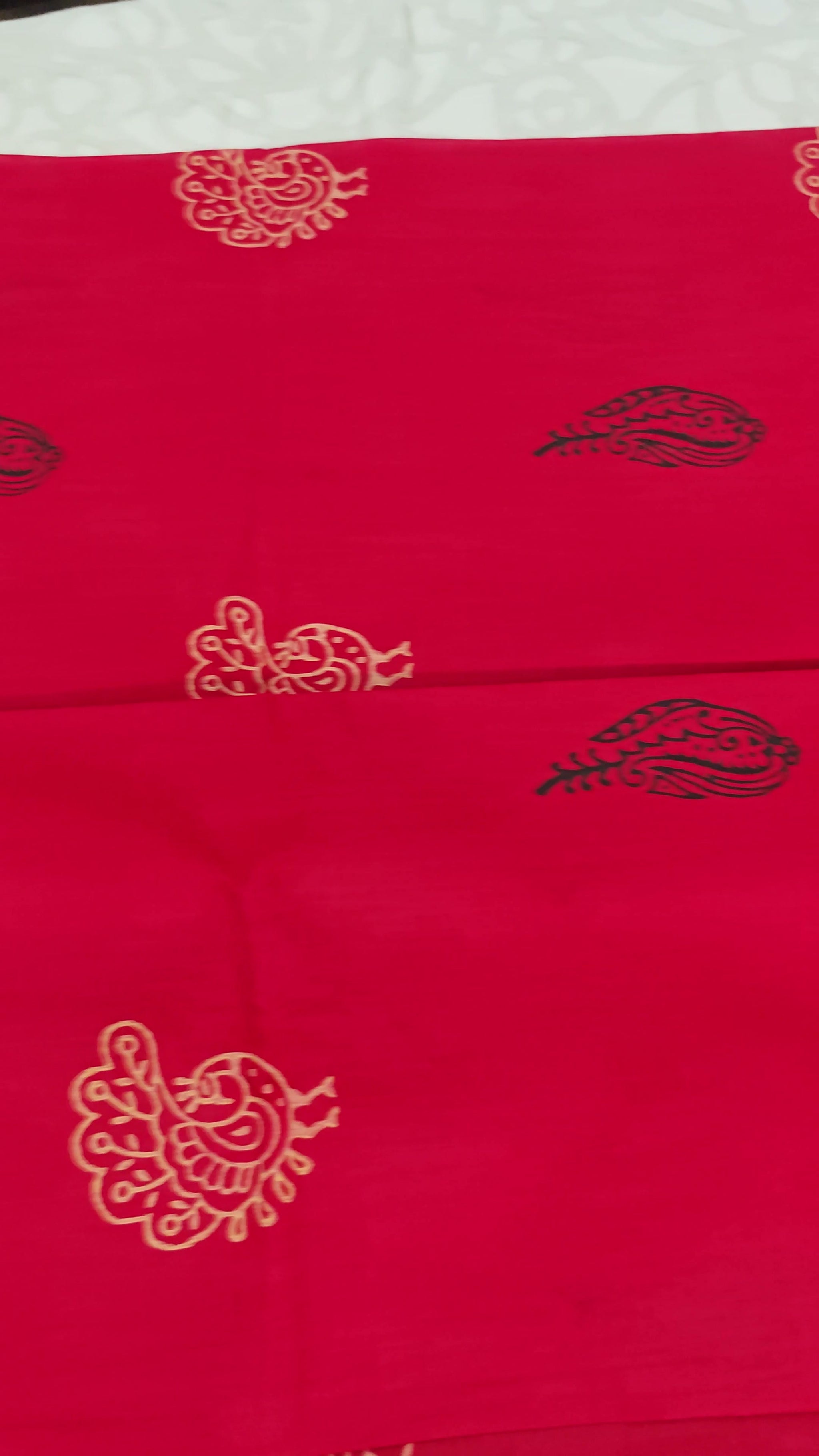 Red Mango-Butti Cotton Block-Print Saree