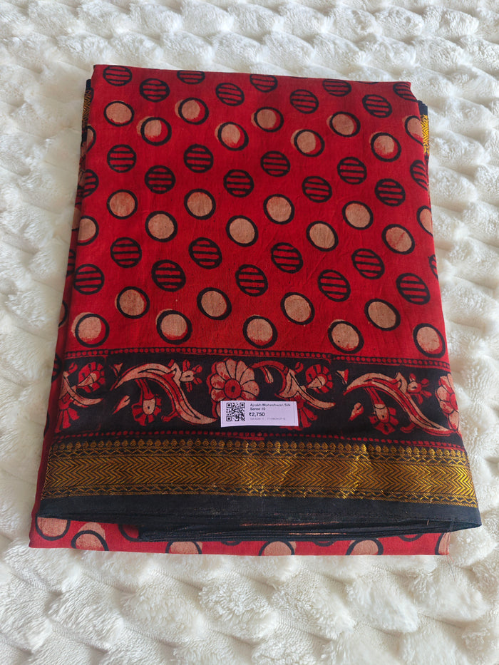 Ajrakh Print Maheshwari Silk Saree — Red & Black 10