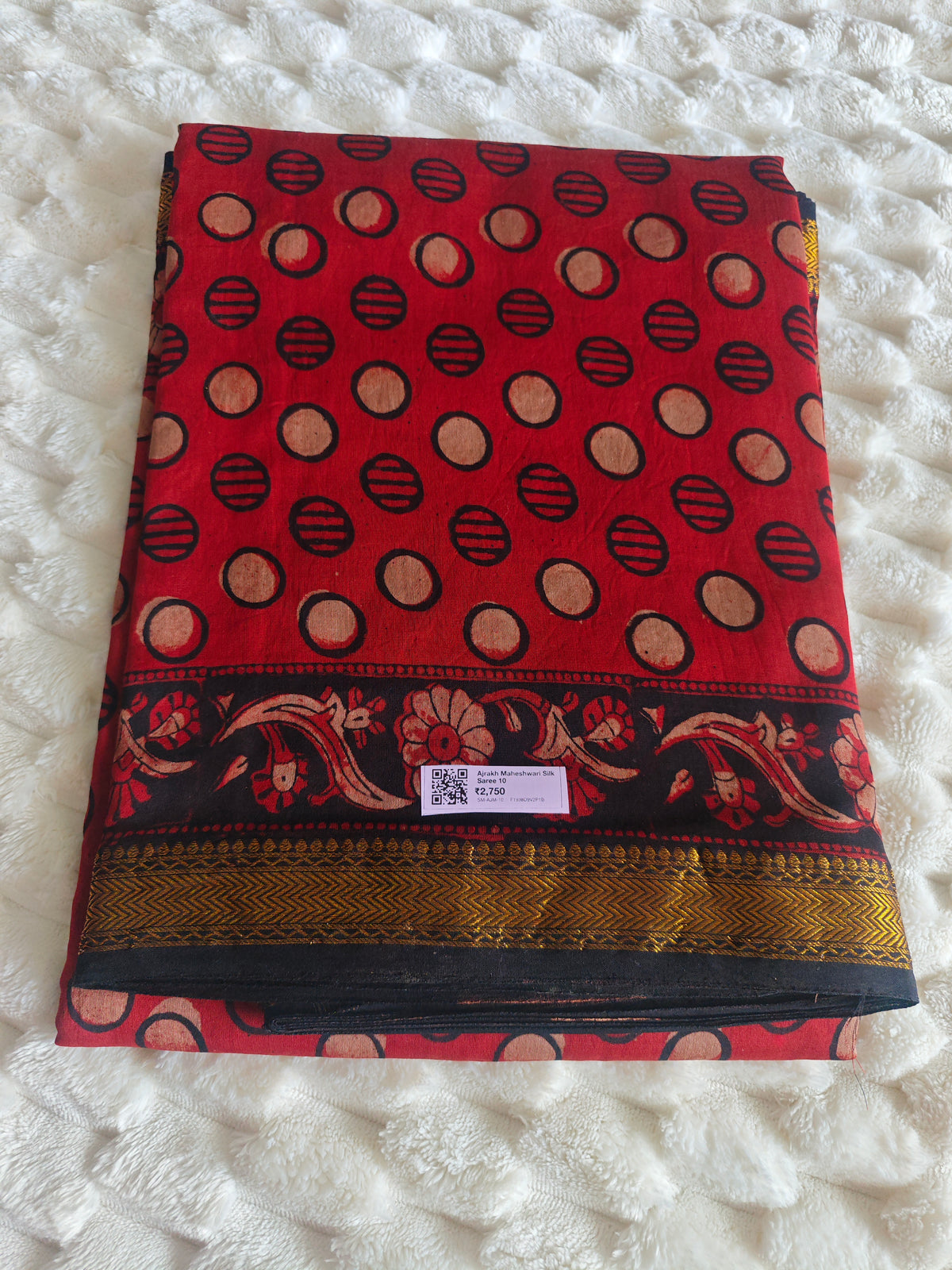 Ajrakh Print Maheshwari Silk Saree — Red & Black 10