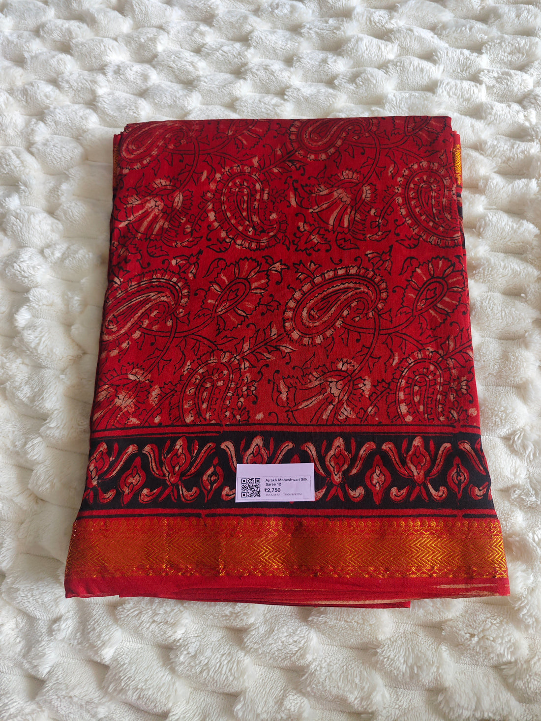 Ajrakh Print Maheshwari Silk Saree — Red & Black 12