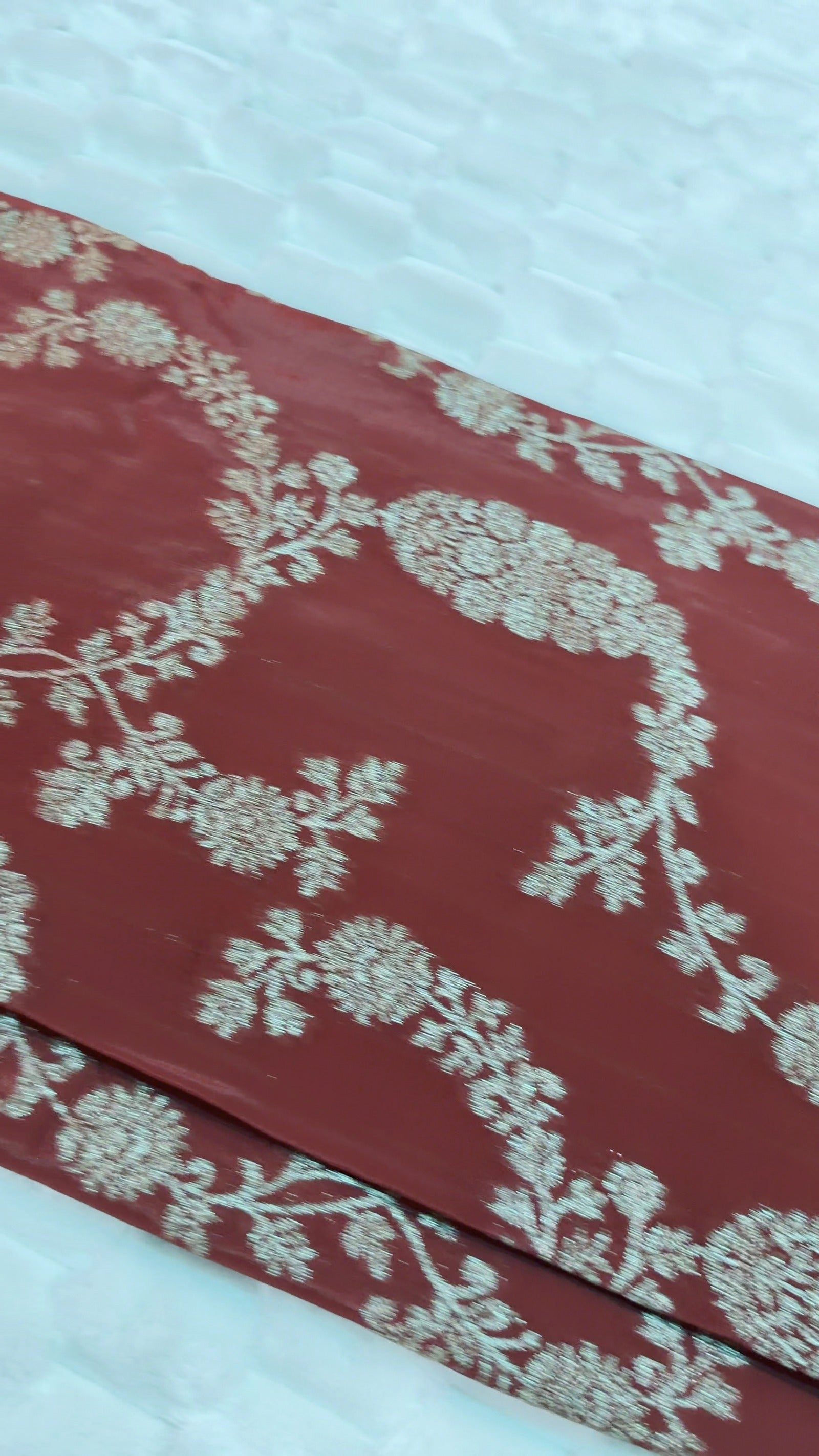 Rust Orange Khaddi Crepe Saree — Gold Zari Jaal