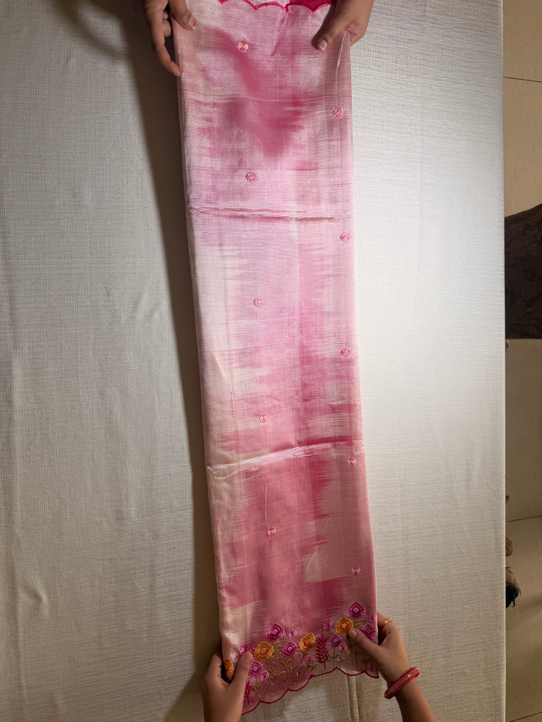 Pink Mangalagiri Katari Cut Work Saree