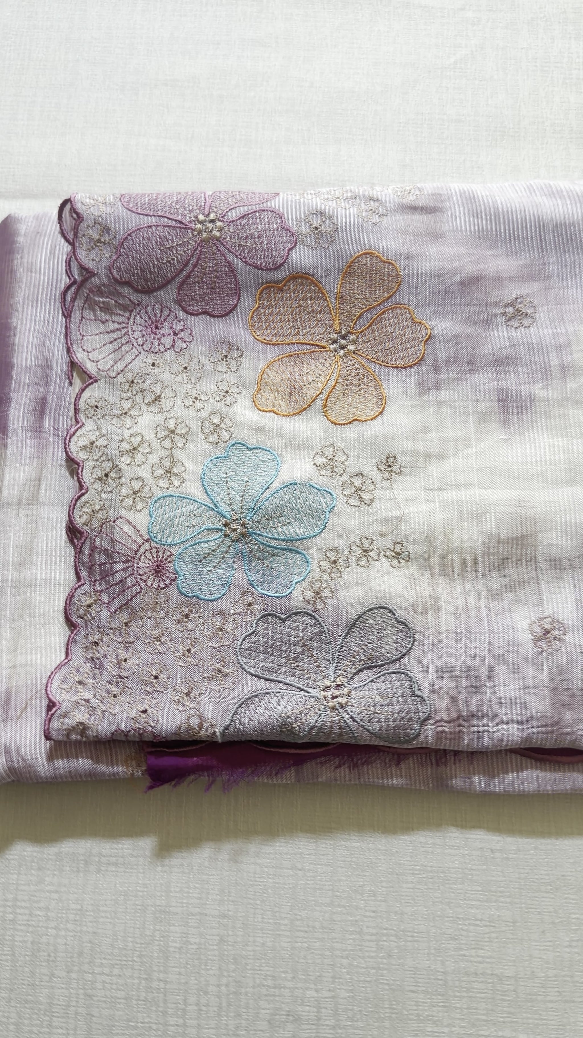 Lavender Mangalagiri Katari Cut Work Saree