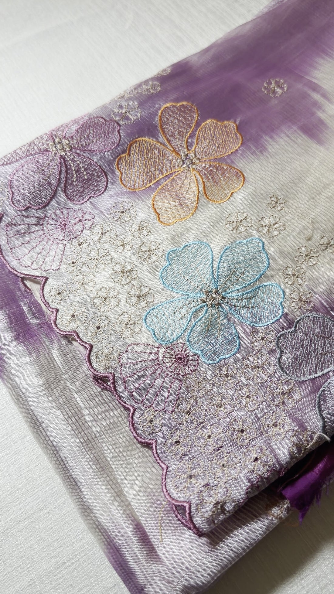 Lavender Mangalagiri Katari Cut Work Saree
