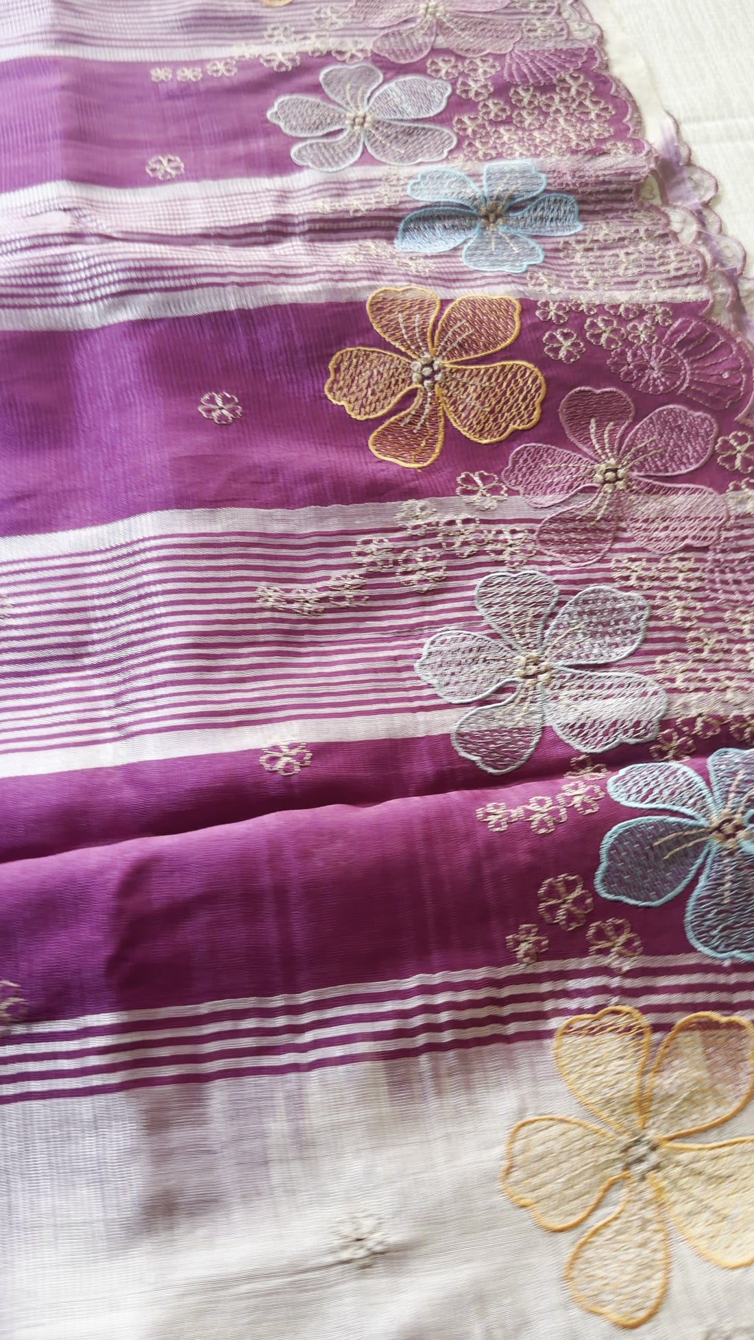 Lavender Mangalagiri Katari Cut Work Saree