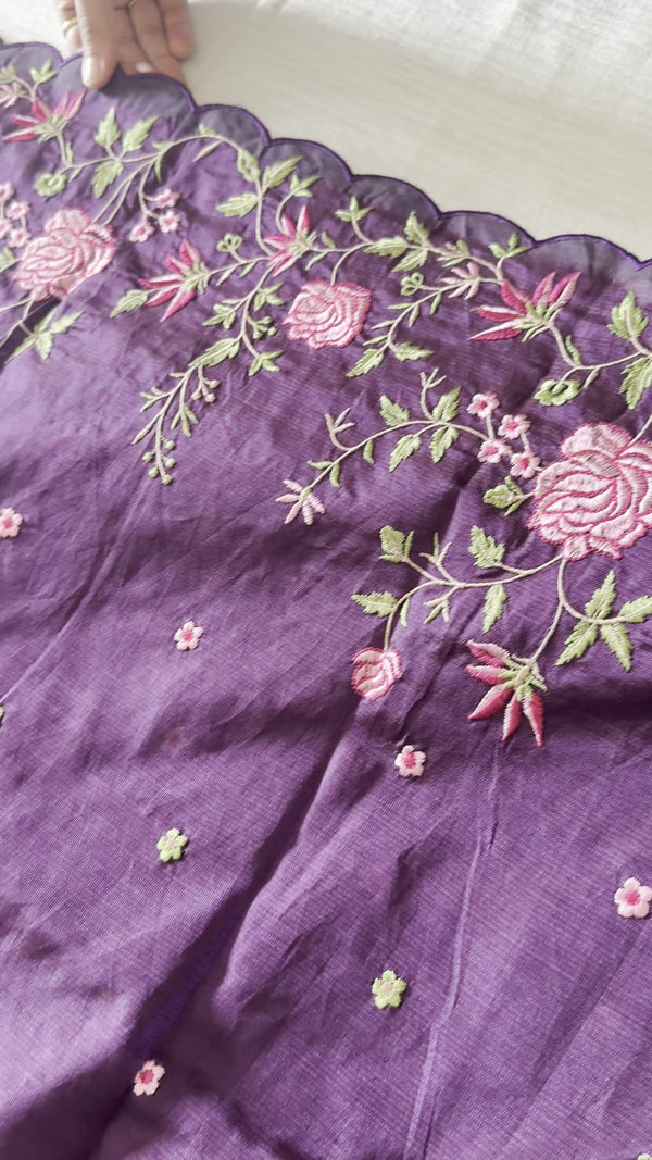Purple Mangalagiri Cut Work Saree