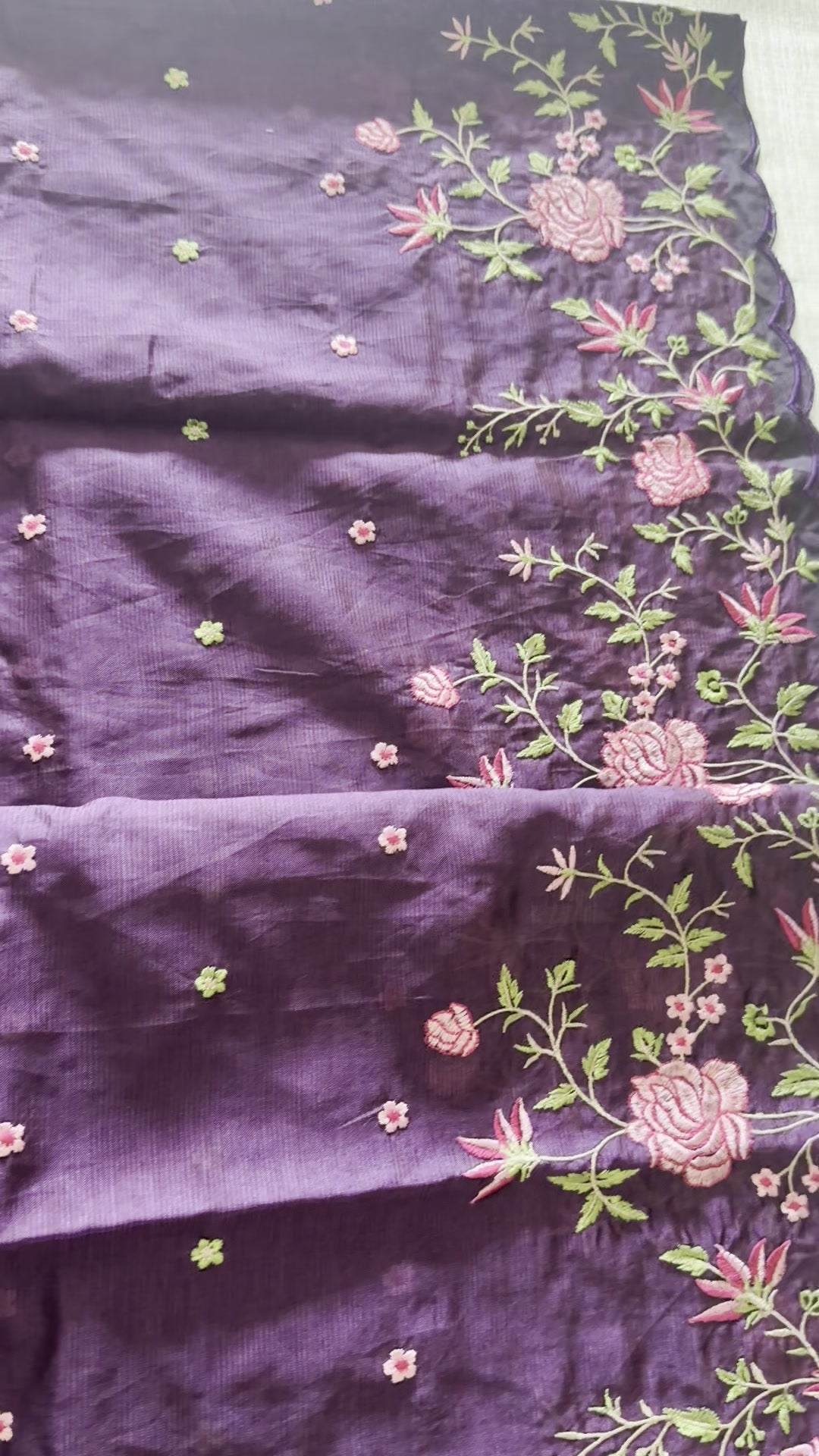 Purple Mangalagiri Cut Work Saree