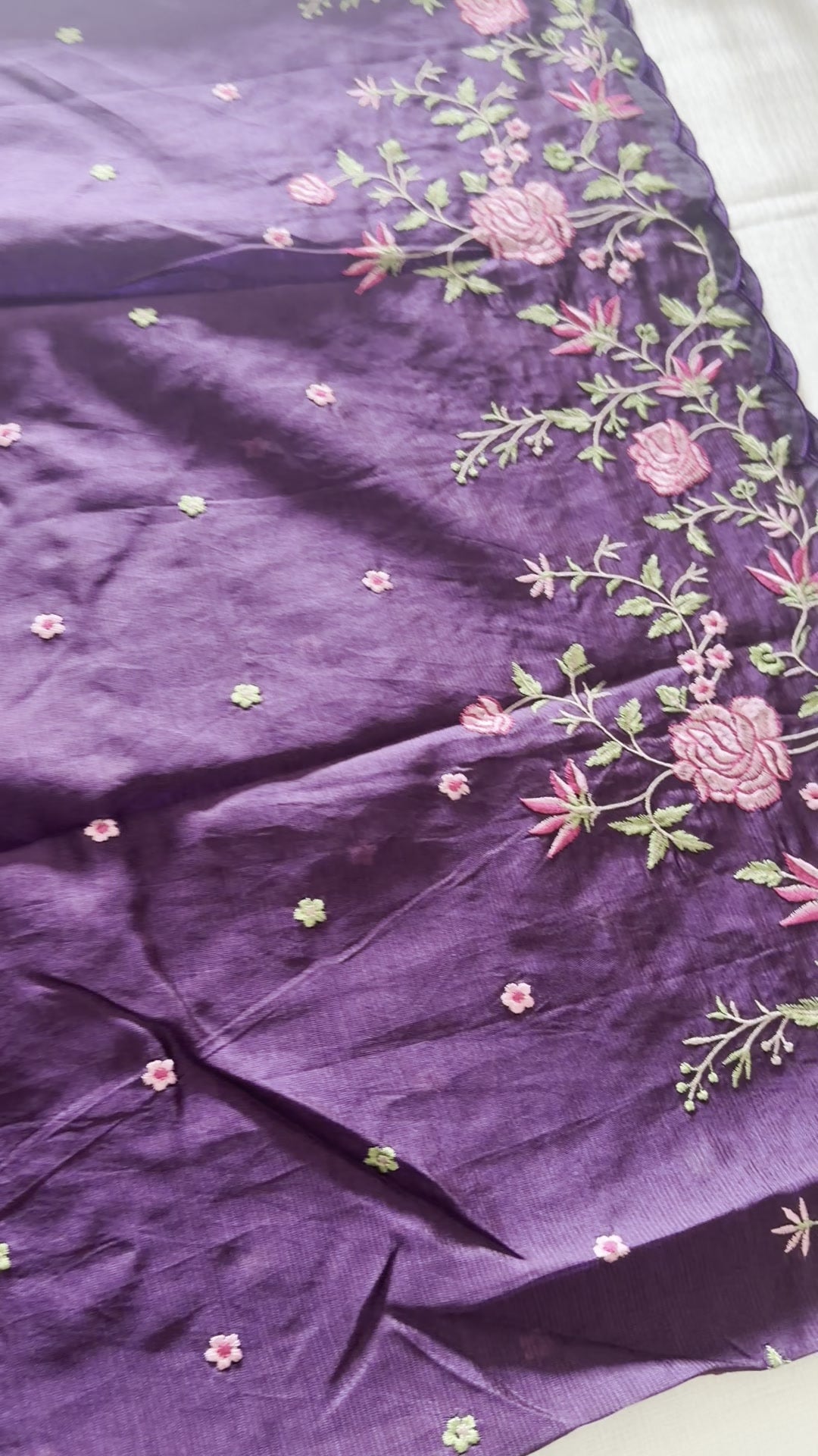 Purple Mangalagiri Cut Work Saree