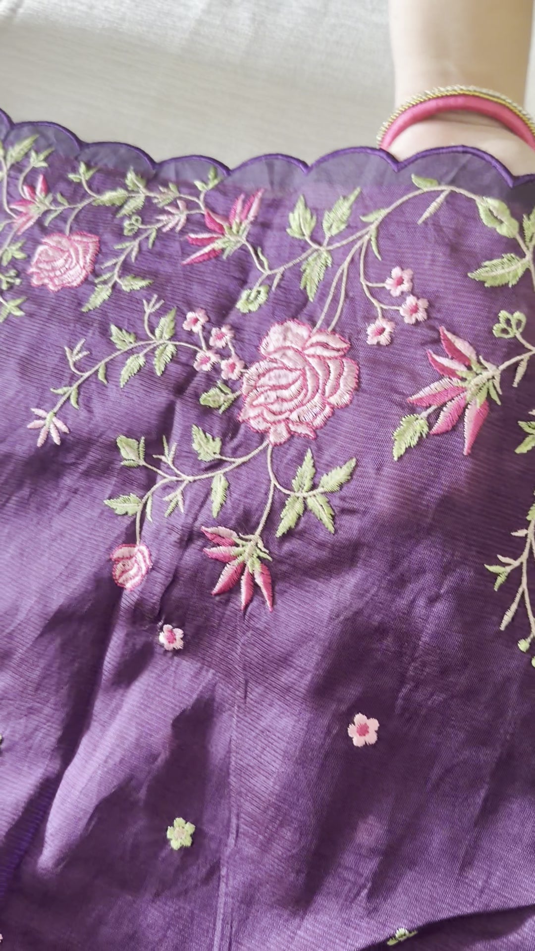 Purple Mangalagiri Cut Work Saree