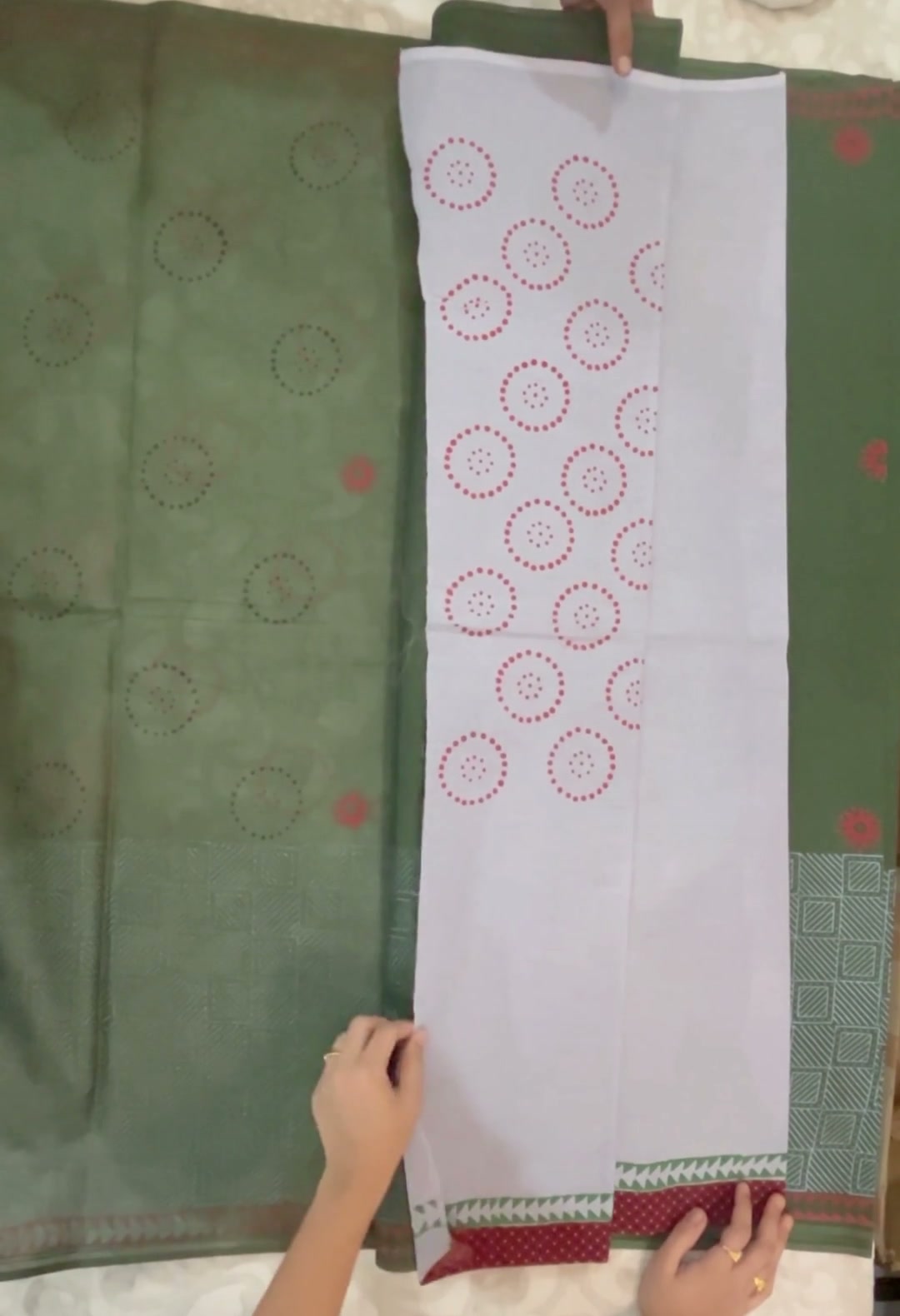 Sage Green Cotton Block-Print Saree
