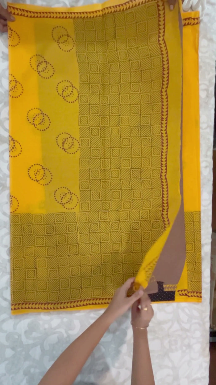 Mustard Cotton Block-Print Saree