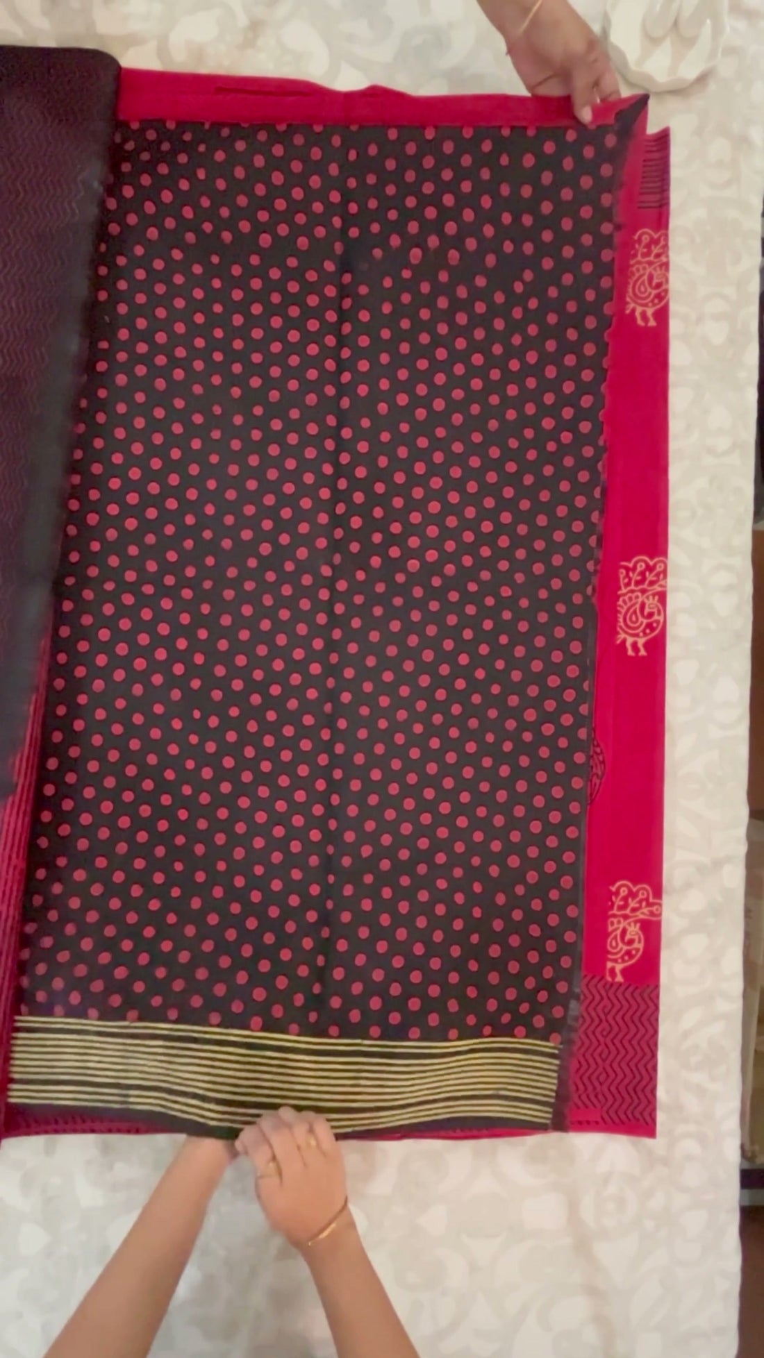 Red Mango-Butti Cotton Block-Print Saree