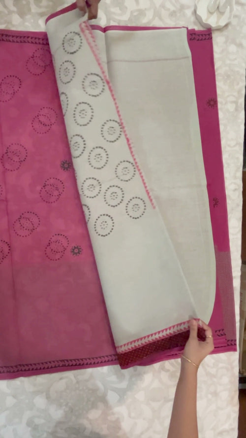 Dusty pink cotton block-print saree