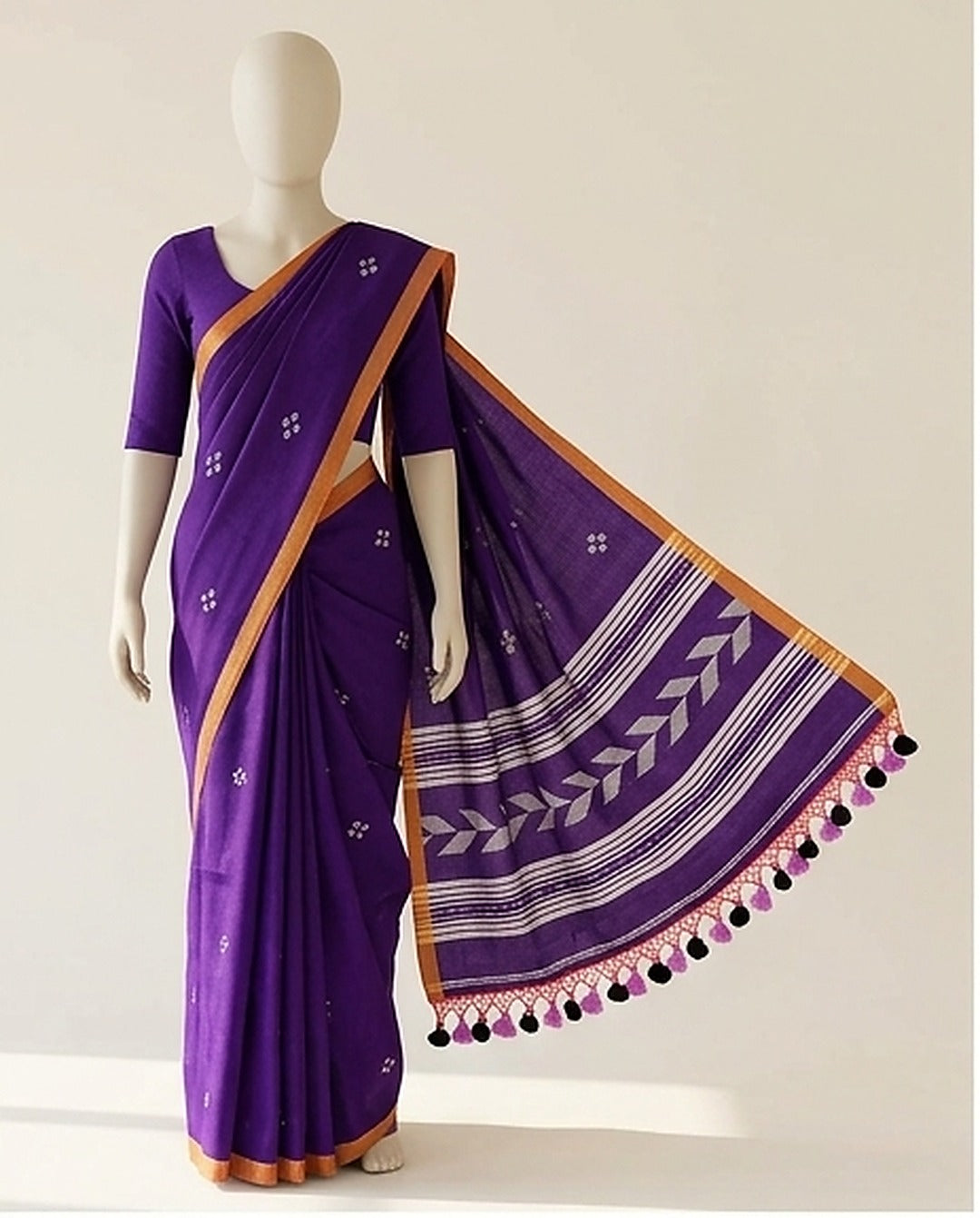 Violet Ponduru Khadi Cotton Saree with Blouse