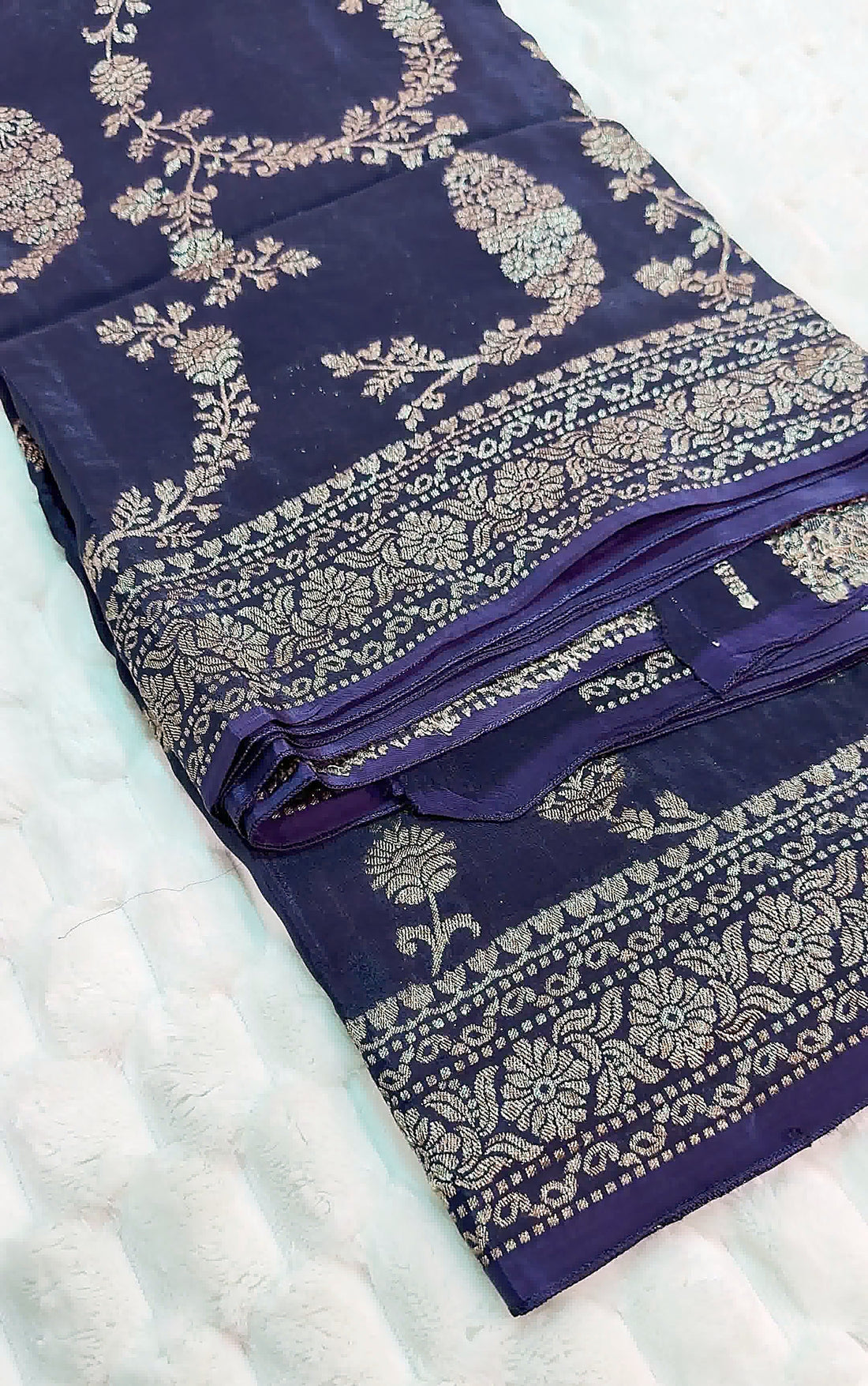 Deep Kalajamun Khaddi Crepe Saree — Gold Zari Jaal