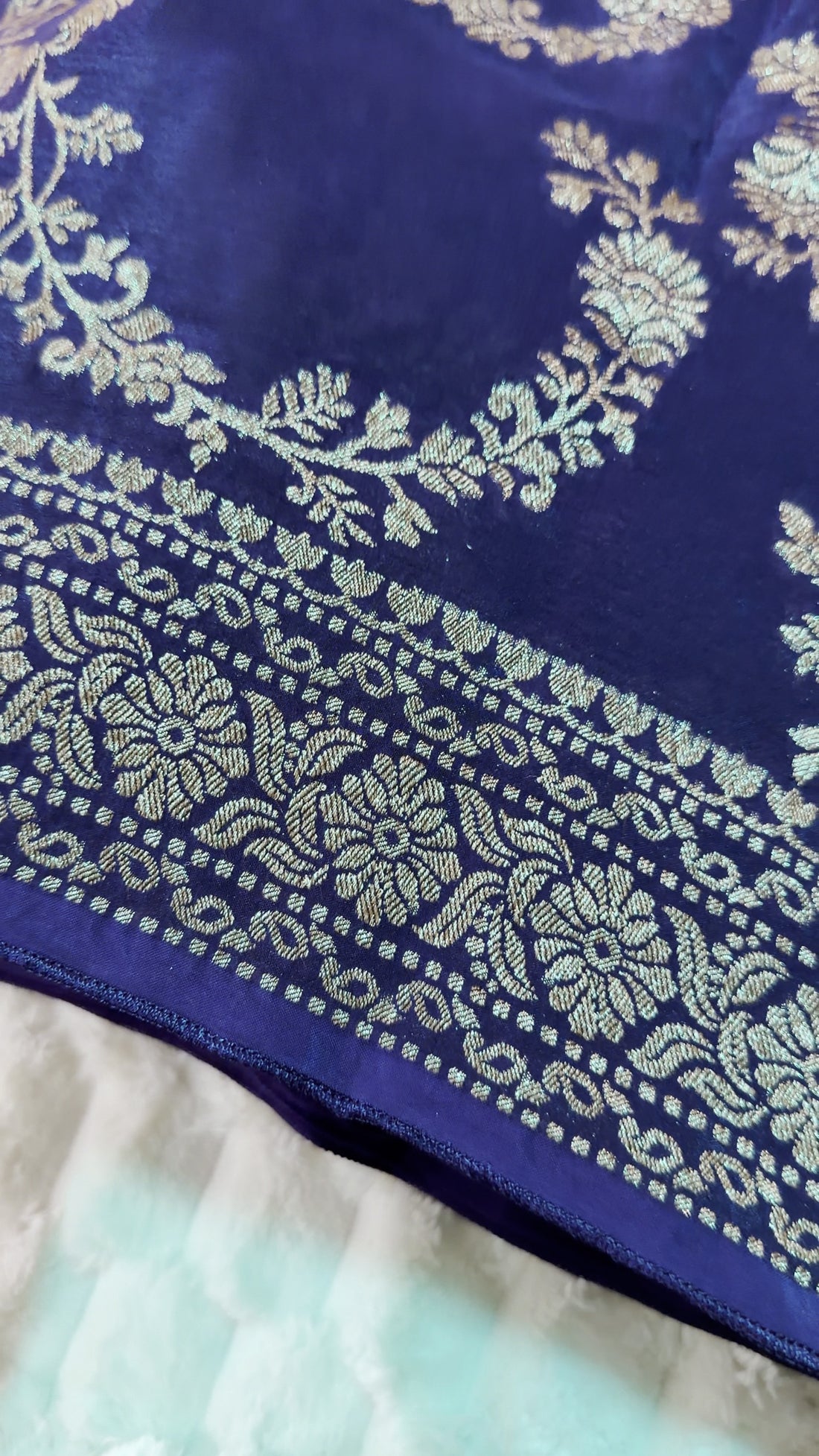 Violet Khaddi Crepe Saree — Gold Zari Jaal