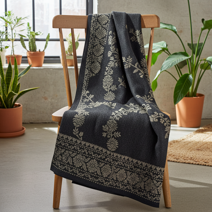 Black Khaddi Crepe Saree — Gold Zari Jaal